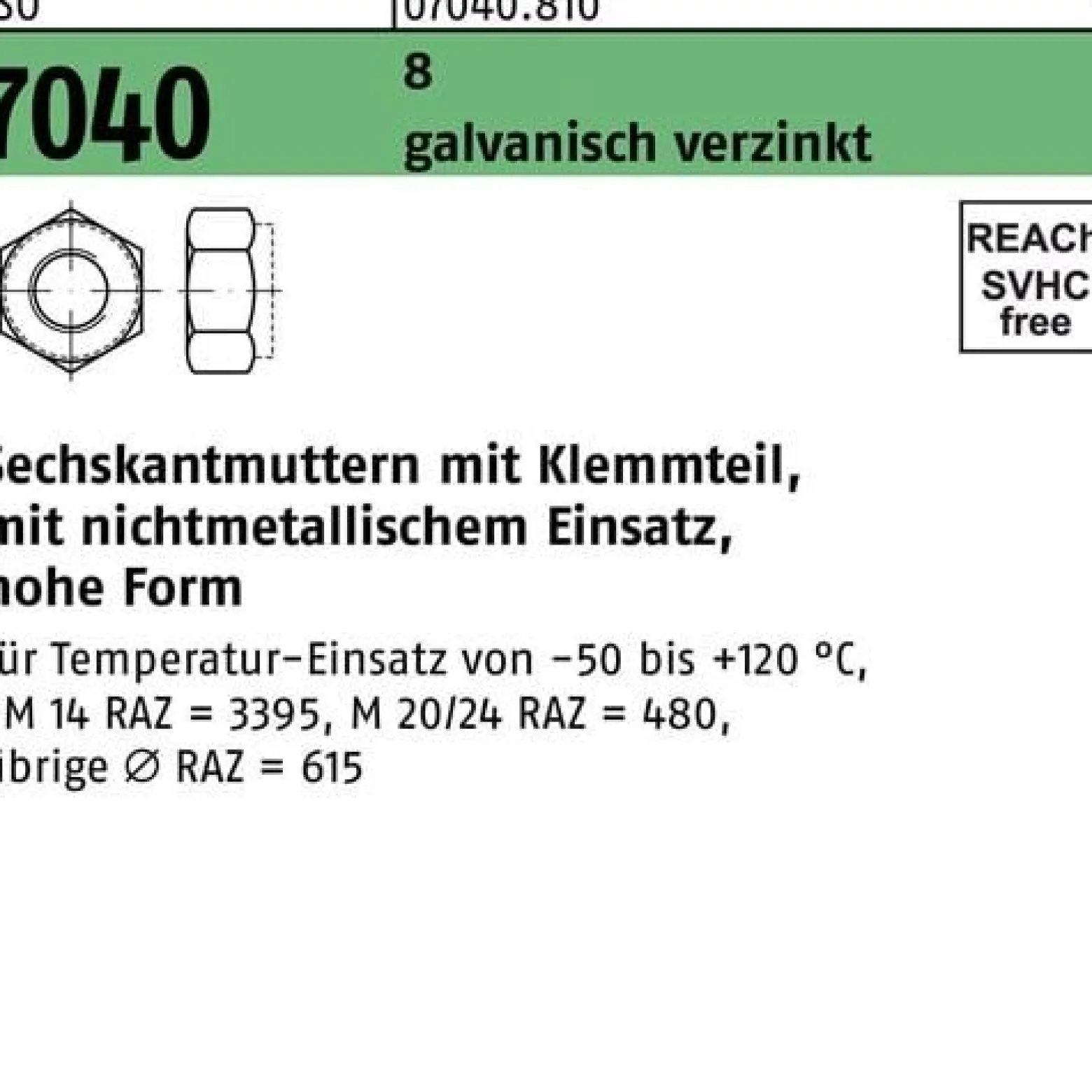 Sechskantmutter ISO 7040 Klemmteil M8 8 galv.verz. 100 Stück