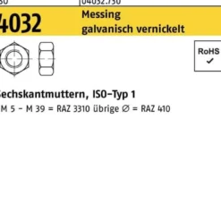 Sechskantmutter ISO 4032 M2 Messing galv. vernickelt 1000 Stück
