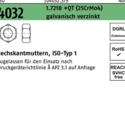 Sechskantmutter ISO 4032 M24 1.7218 +QT (25CrMo4) galv.verz. 50 Stück