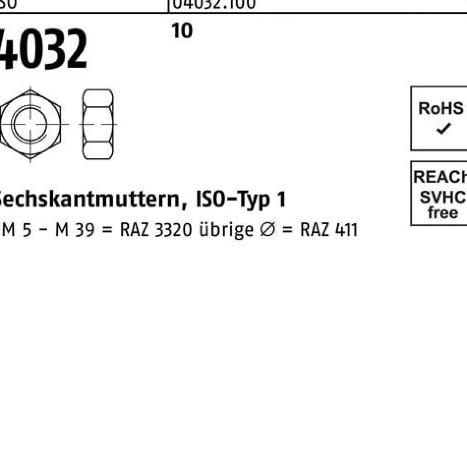 Sechskantmutter ISO 4032 M33 10 10 Stück