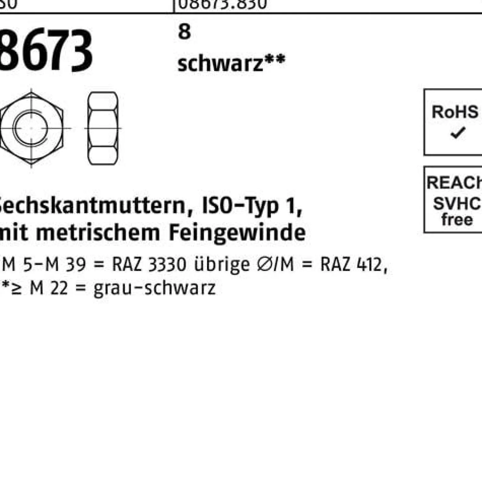 Sechskantmutter ISO 8673 M24x 1,5 8 sw 50 Stück