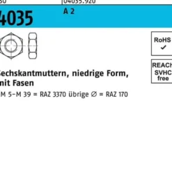 Sechskantmutter ISO 4035 niedrig Fasen M6 A 2 1000 Stück