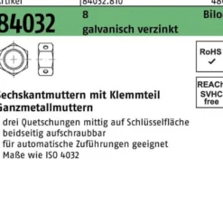 Sechskantmutter R 84032 Biloc Klemmteil M10 8 galv.verz. 500 Stück