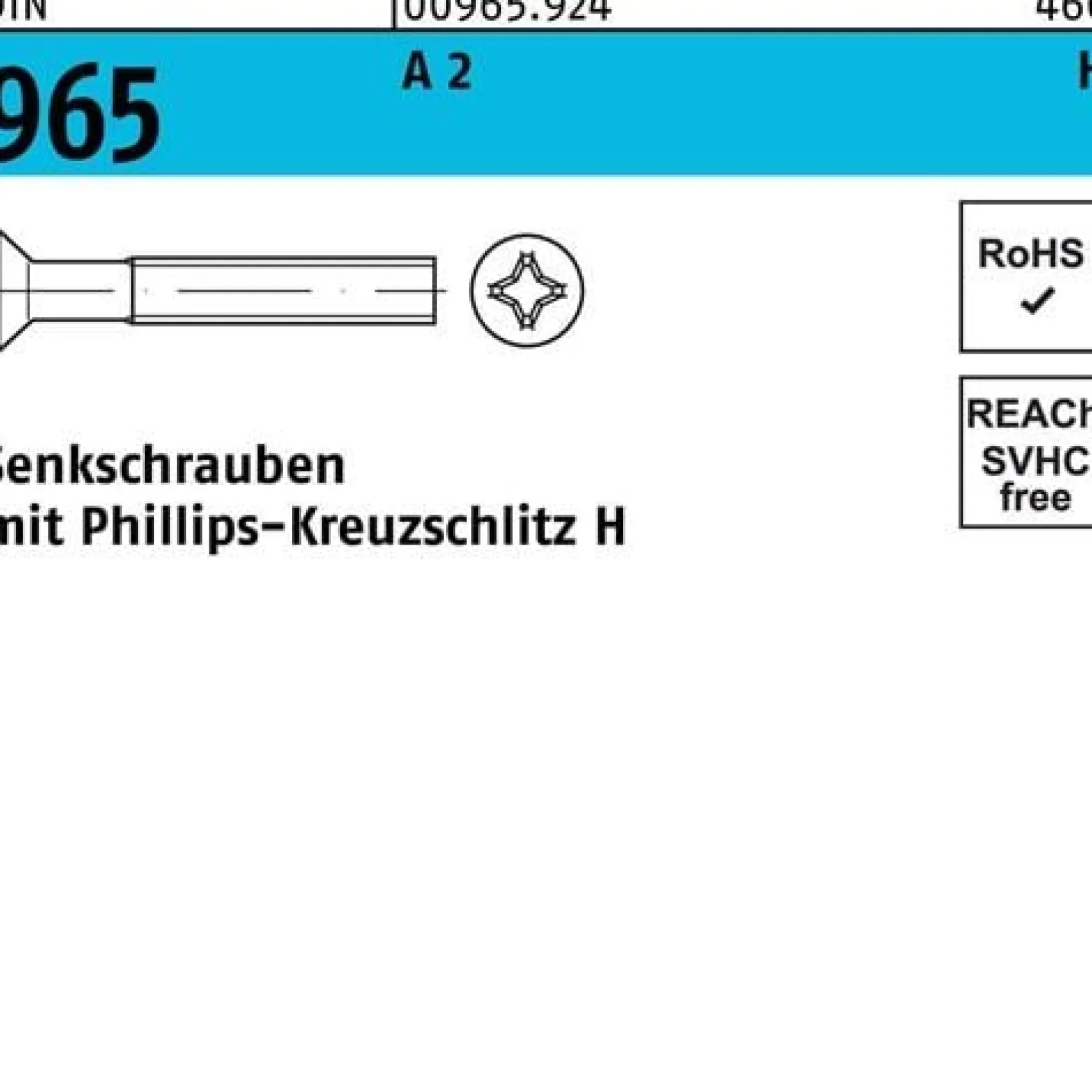Senkschraube DIN 965 PH M5x 10-H A 2 200 Stück
