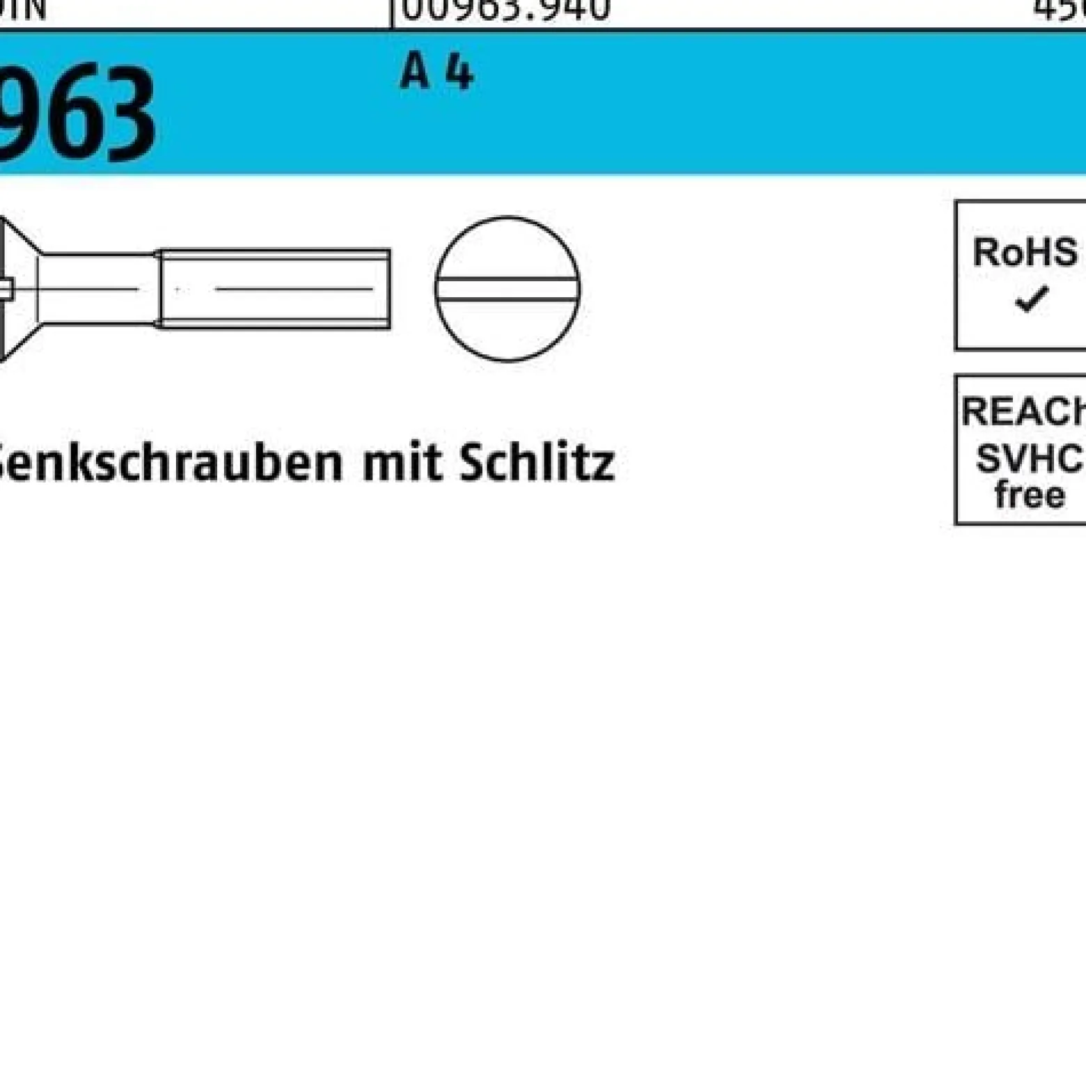 Senkschraube DIN 963 Schlitz M3x 20 A 4 200 Stück
