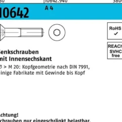 Senkschraube ISO 10642 Innensechskant M 20 x 60 A 4 25 Stück