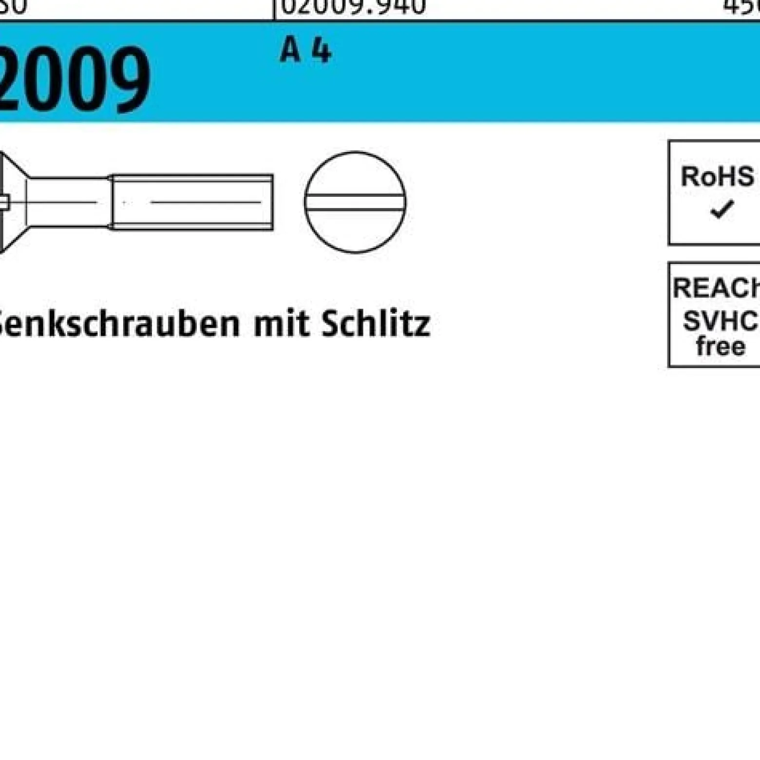 Senkschraube ISO 2009 Schlitz M2x 8 A 4 1000 Stück