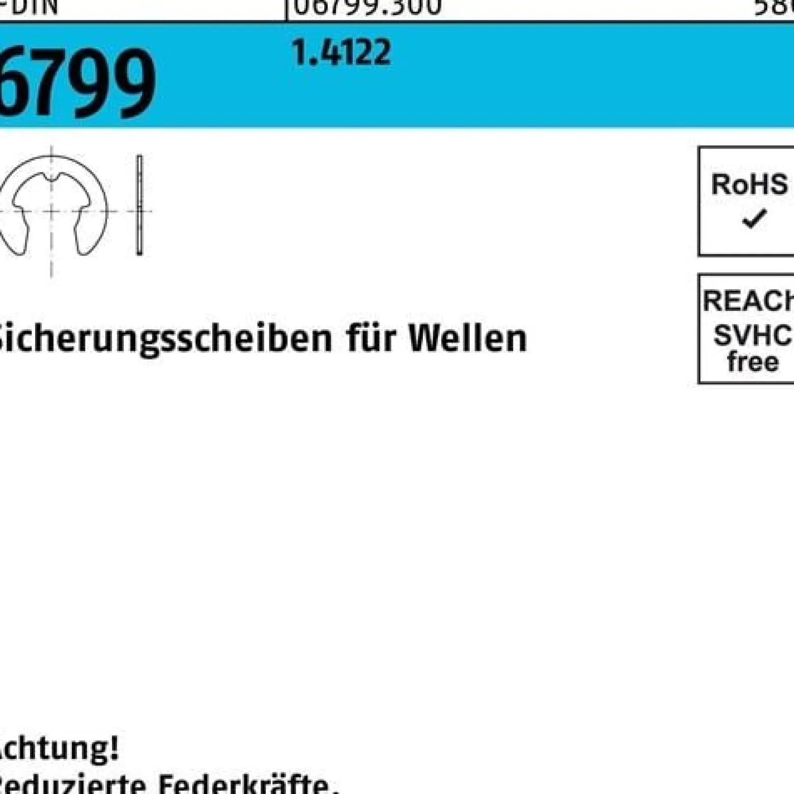 Sicherungsscheibe DIN 6799 f.Wellen 2,3 1.4122 250 Stück