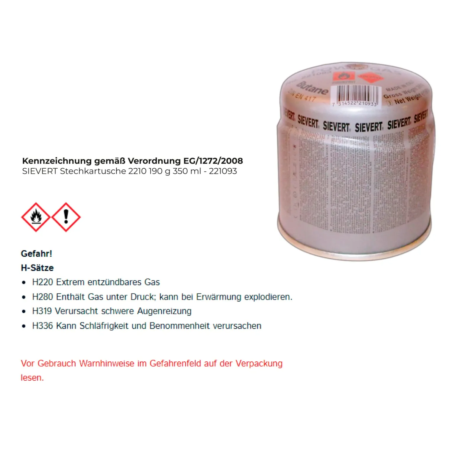 SIEVERT Stechkartusche 2210 190 g 350 ml - 221093