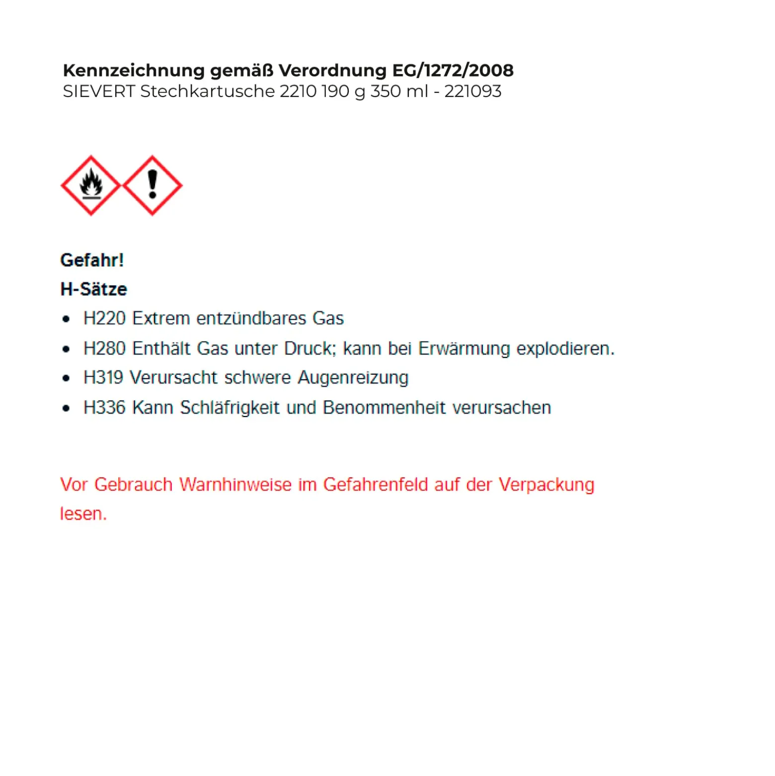 SIEVERT Stechkartusche 2210 190 g 350 ml - 221093