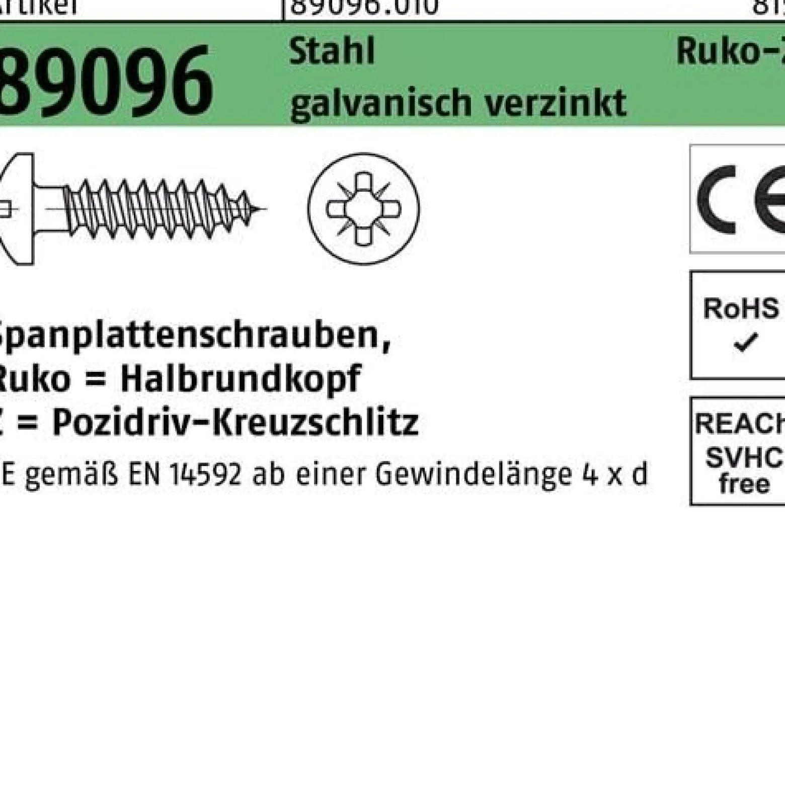 Spanplattenschraube R 89096 HAKO PZ 6x60-Z Stahl galv.verz. 200St.