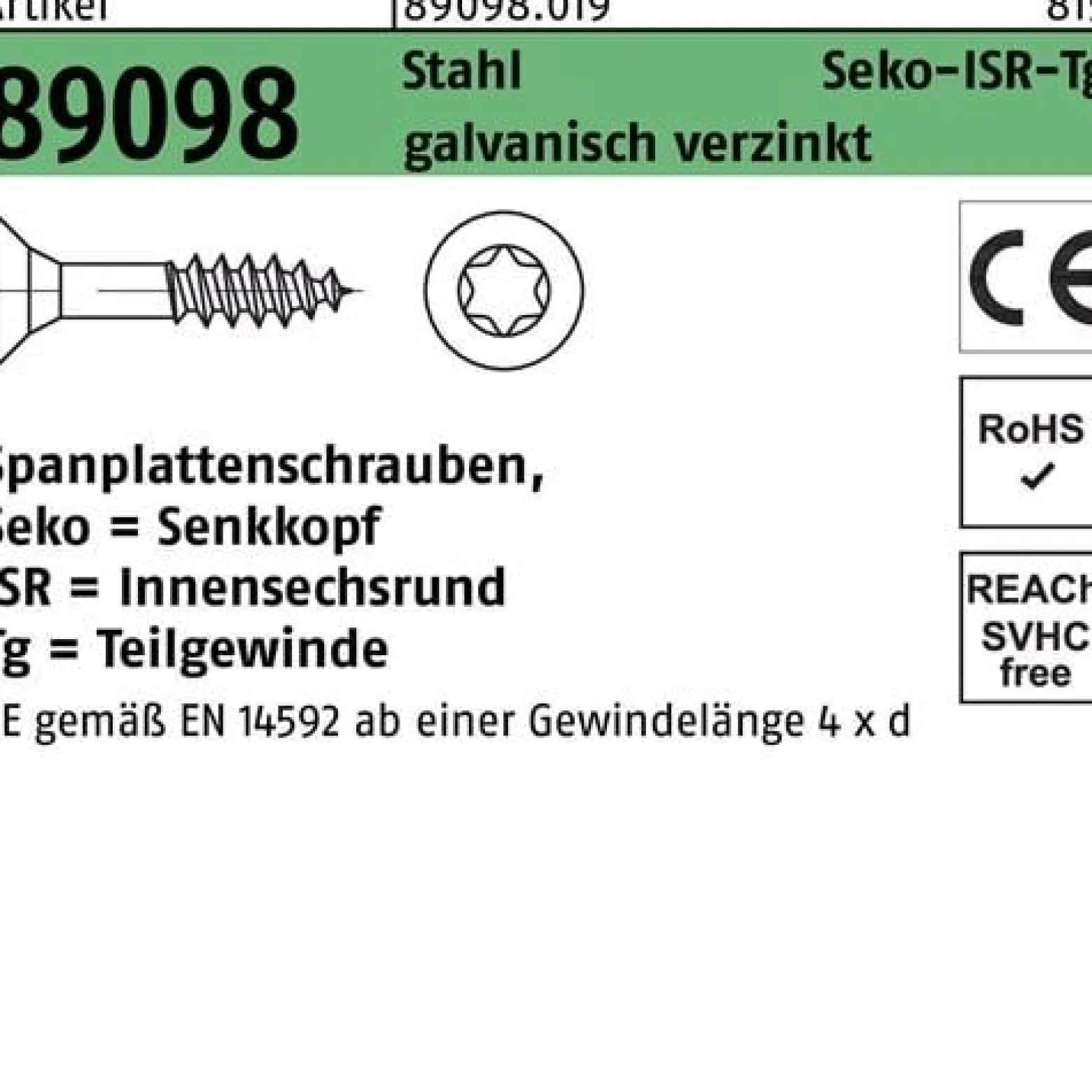 Spanplattenschraube R 89098 SEKO ISR TG 5x30/18-T25 Stahl galv.verz. 500St.