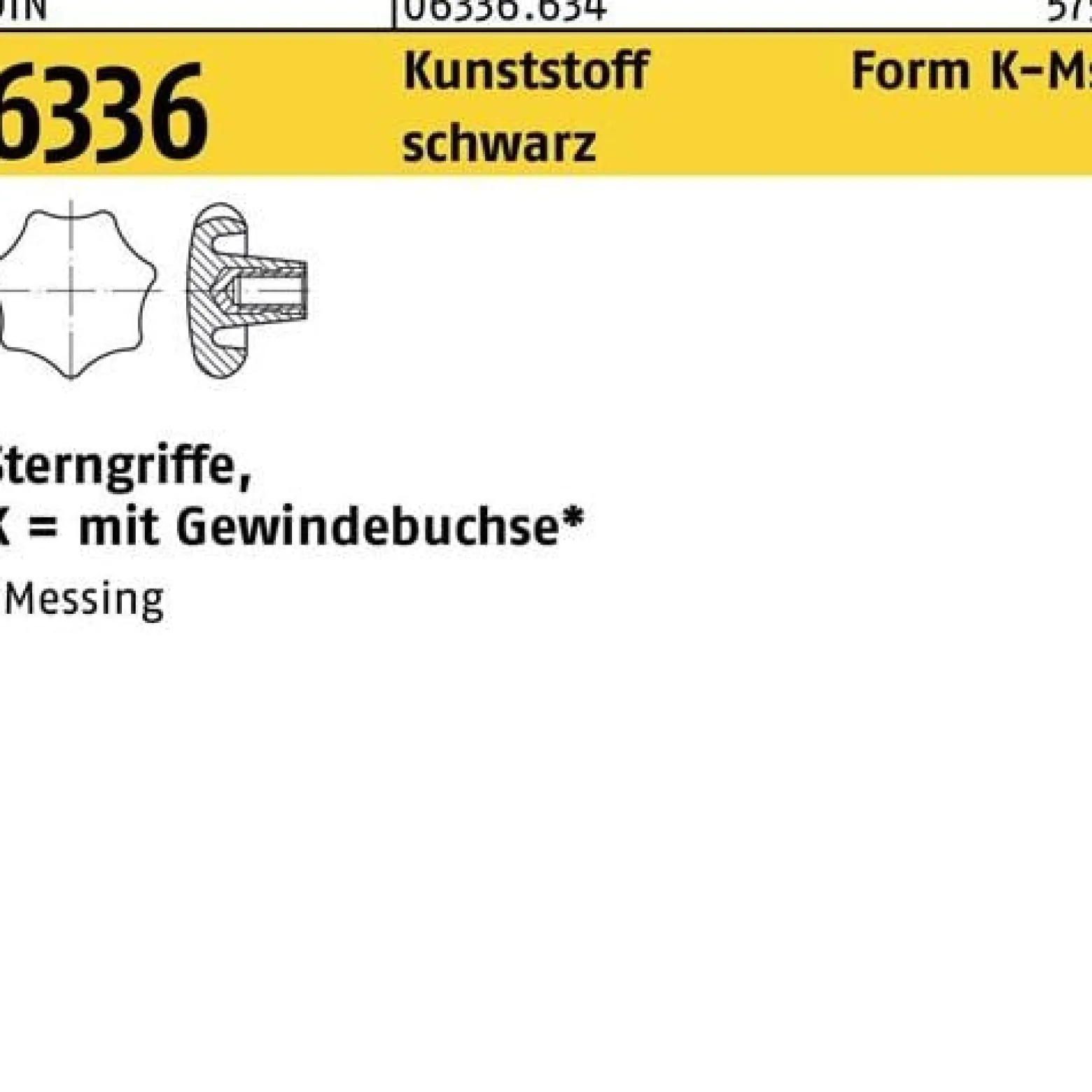 Sterngriff DIN 6336 FormK-Ms K 63 M10 Ku. sw Messingbuchse 10Stück