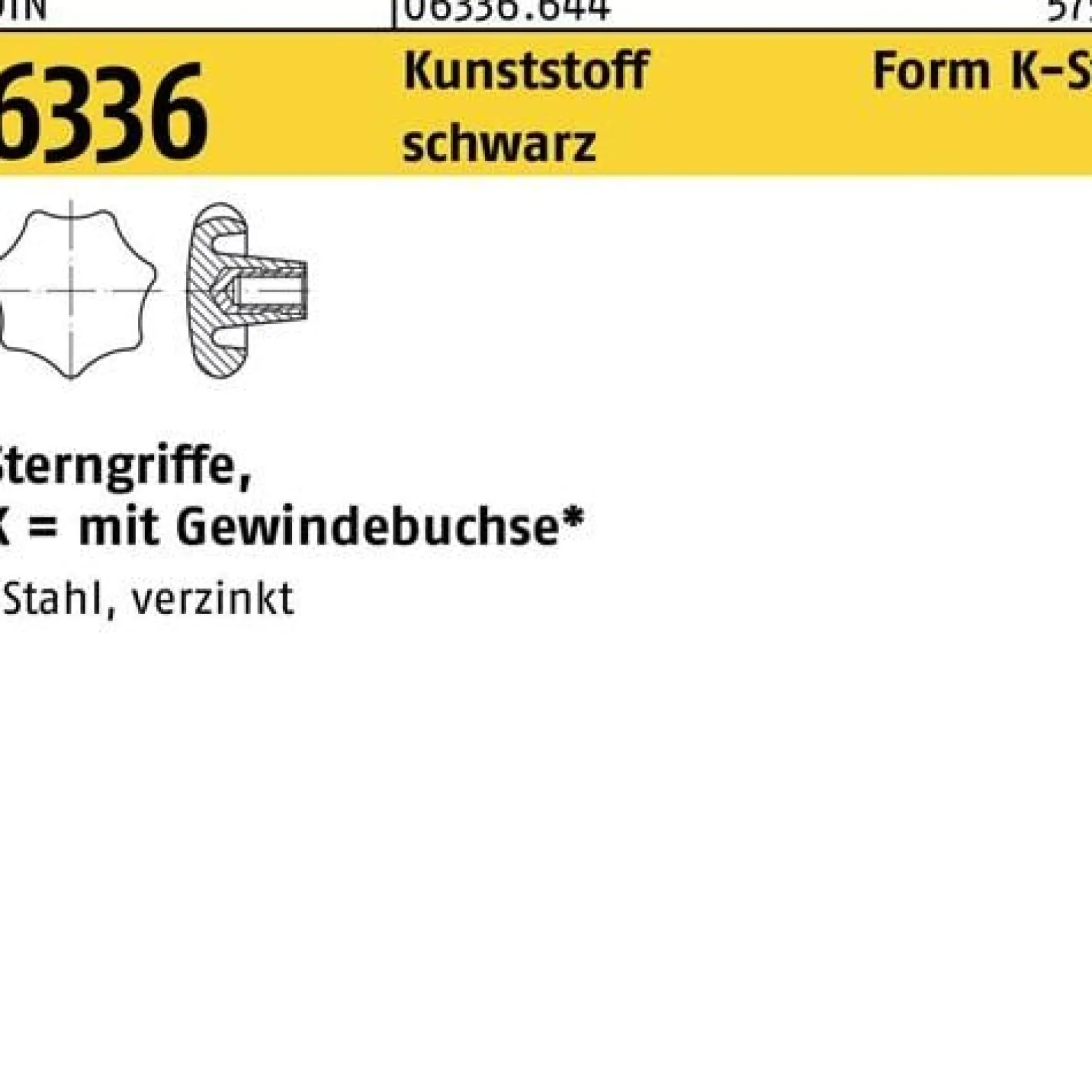Sterngriff DIN 6336 FormK-St K 25 M5 Ku. sw Stahlbuchse 10 Stück