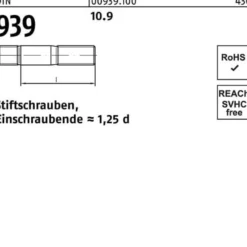 Stiftschraube DIN 939 M20x 160 10.9 Einschraubende=1,25d 1 Stück