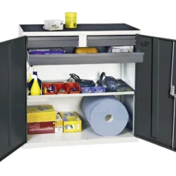 Stumpf Werkzeug- und Materialschrank Serie 3000 lichtgrau / anthrazitgrau + 2 Schubladen 100 mm + 1 Schublade 100 mm durchgehend + 1 Auszugsboden - 3007371