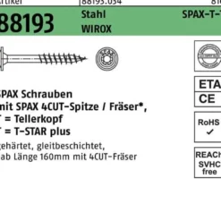 Tellerkopfschraube R 88193 Spitze/T-STAR 10x160/80-T50 Sta verz. WIROX 25St SPAX