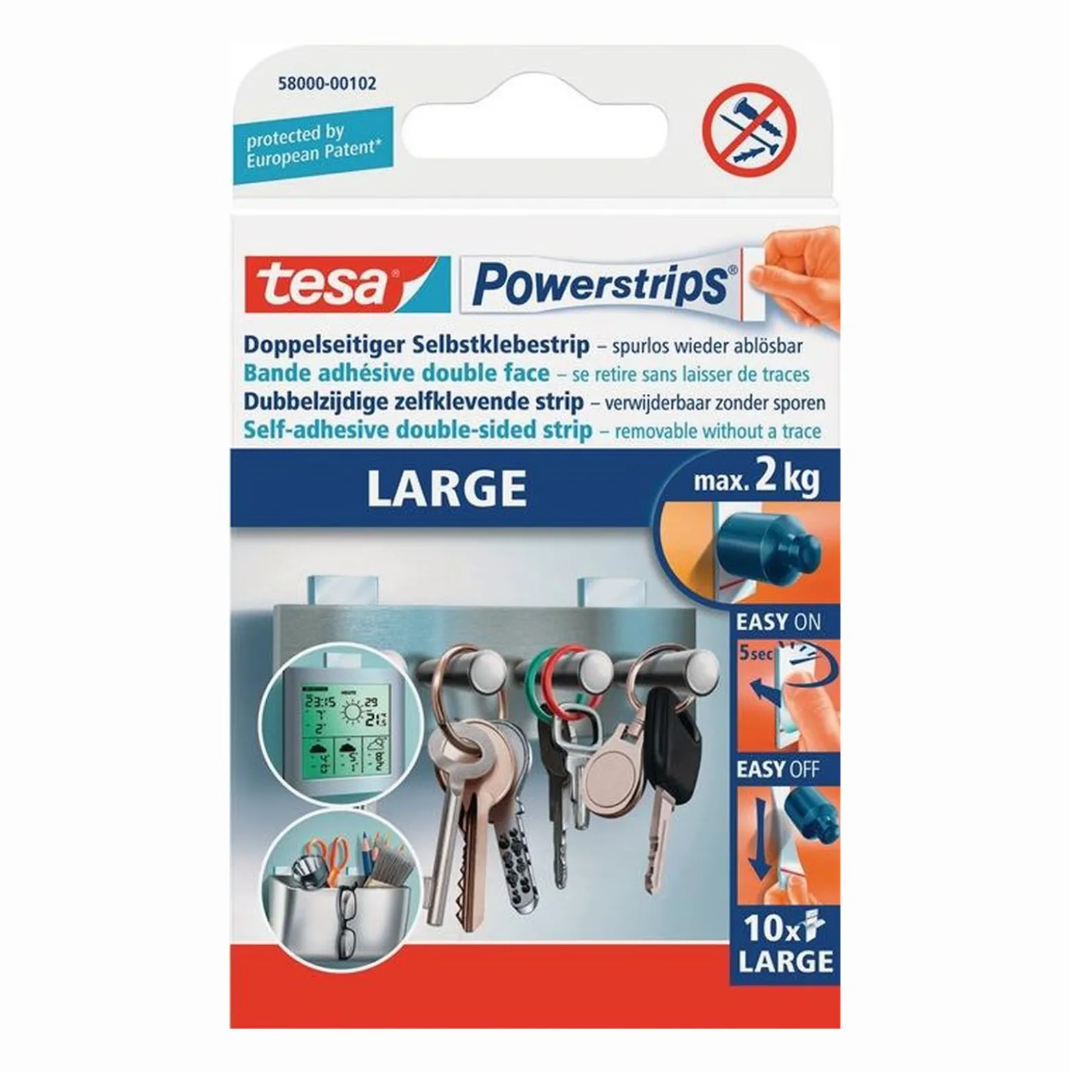 Tesa Selbstklebestrip Powerstrips 58000 SB-Pack à 10 Strips - 58000-00102-10
