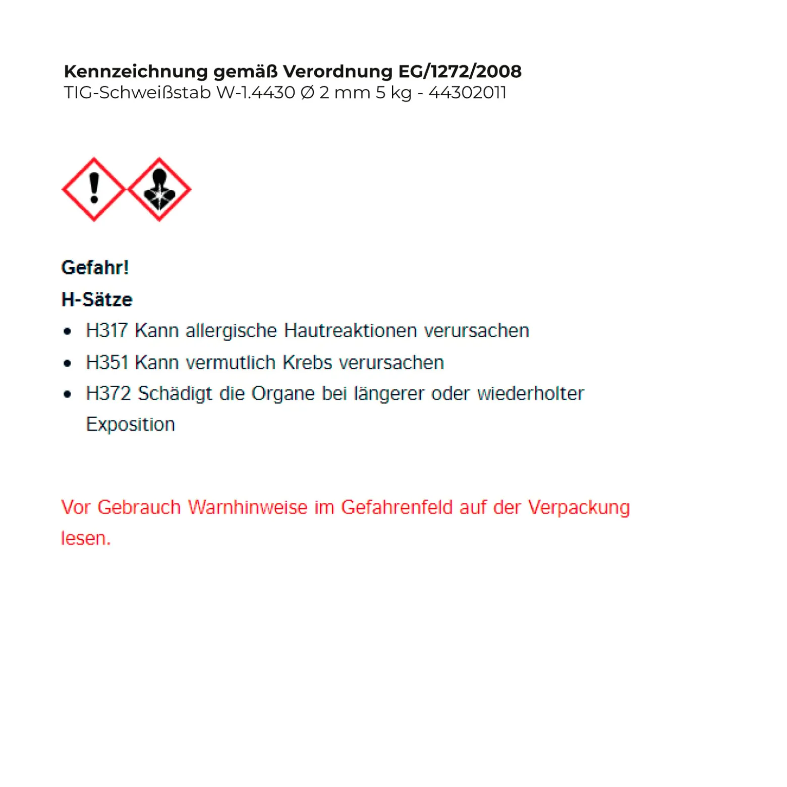 TIG-Schweißstab W-1.4430 Ø 2 mm - 44302011