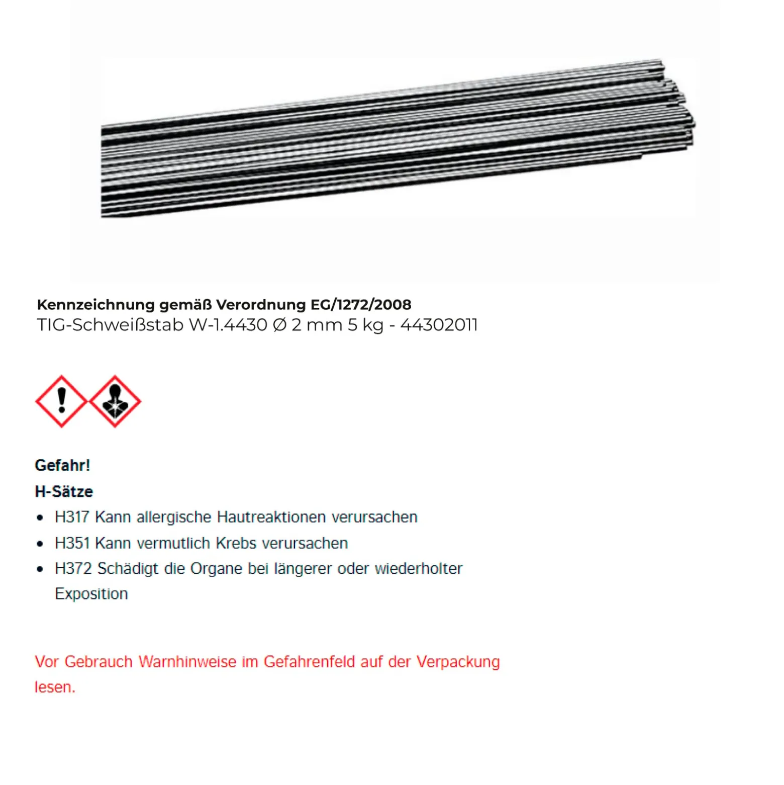 TIG-Schweißstab W-1.4430 Ø 2 mm - 44302011