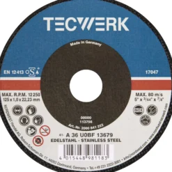Trennscheibe D125x1mm ger.Keramikkorn Bohr.22,23mm TECWERK