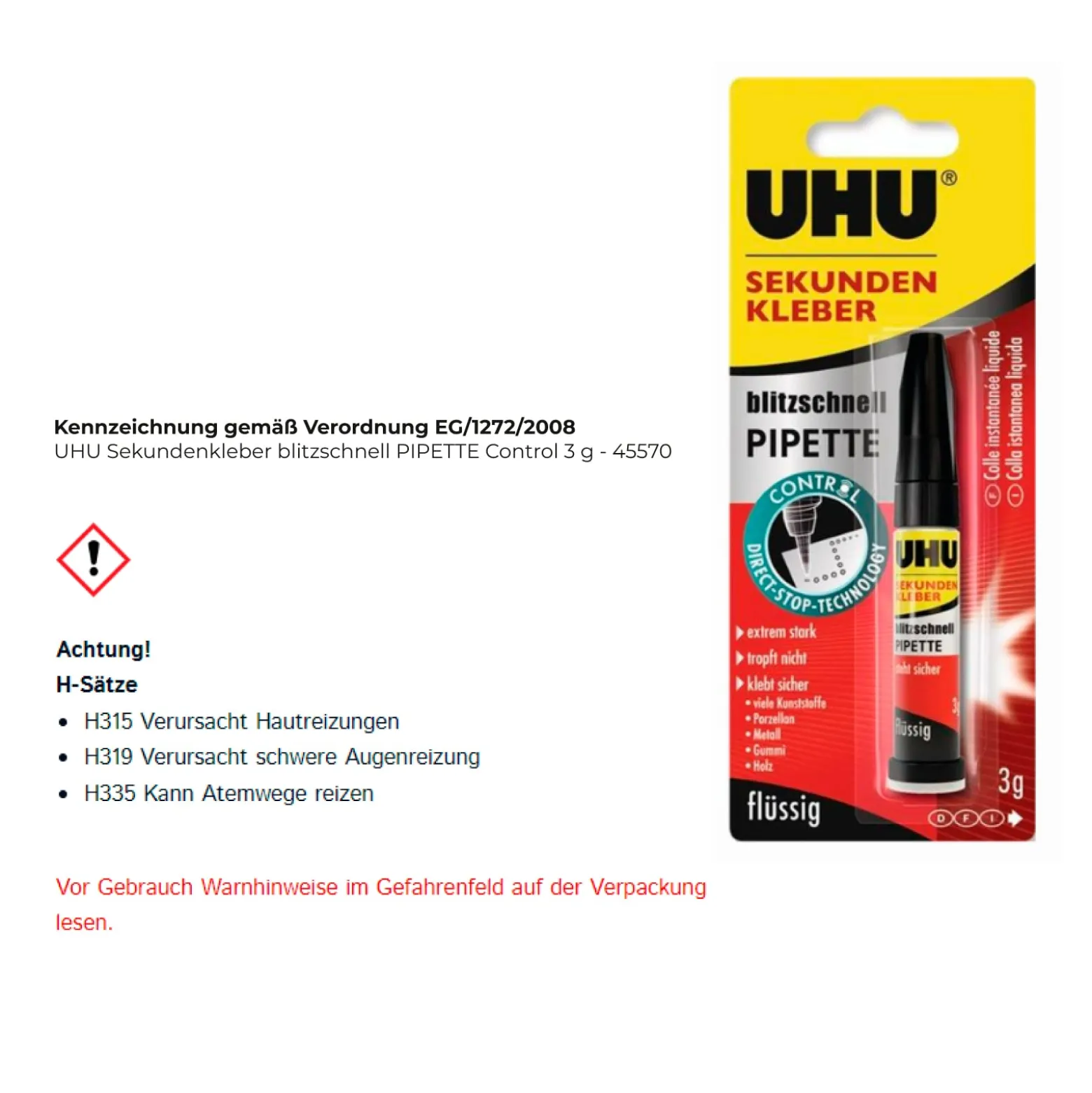 UHU Sekundenkleber blitzschnell PIPETTE Control 3 g - 45570