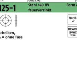 Unterlegscheibe DIN 125-1 A 15x28x2,5 Stahl 140 HV feuerverz. 100Stück