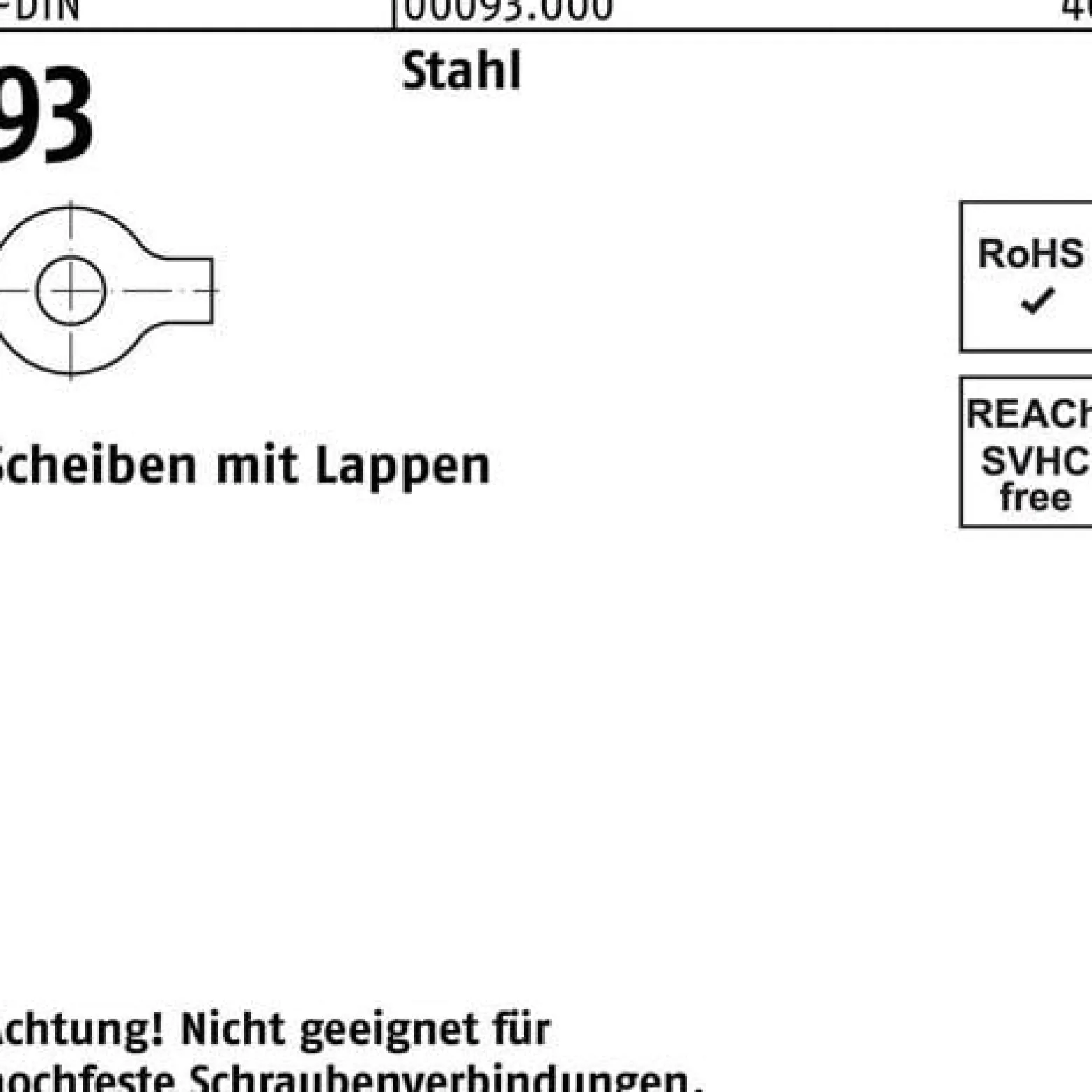 Unterlegscheibe DIN 93 Lappen 6,4 Stahl 100 Stück