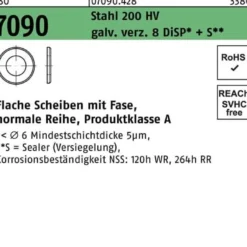 Unterlegscheibe ISO 7090 m.Fase 20 Stahl 200 HV galv.verz.+S 200 Stück