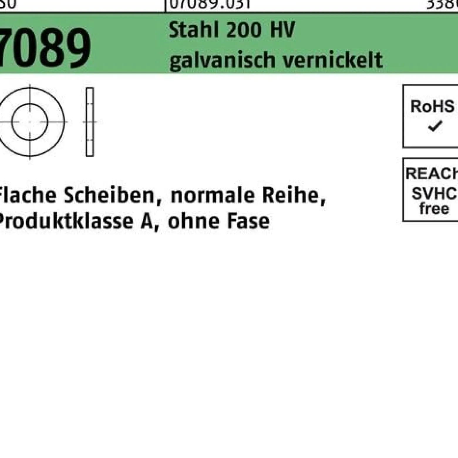 Unterlegscheibe ISO 7089 o.Fase 10 Stahl 200 HV galv. vernickelt 1000 Stück
