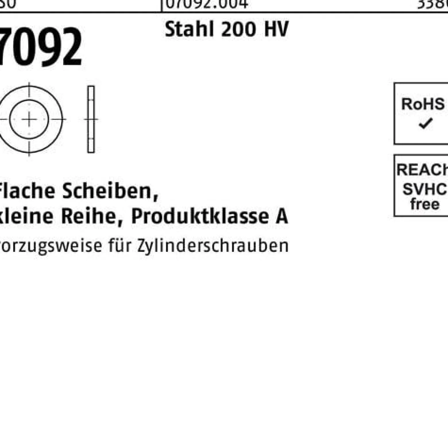 Unterlegscheibe ISO 7092 6 Stahl 200 HV 1000 Stück