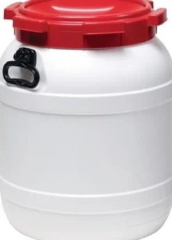 Weithalsfass 55,0 l PE weiß mit rotem Deckel - 7055-91-046