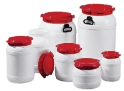 Weithalsfass 55,0 l PE weiß mit rotem Deckel - 7055-91-046