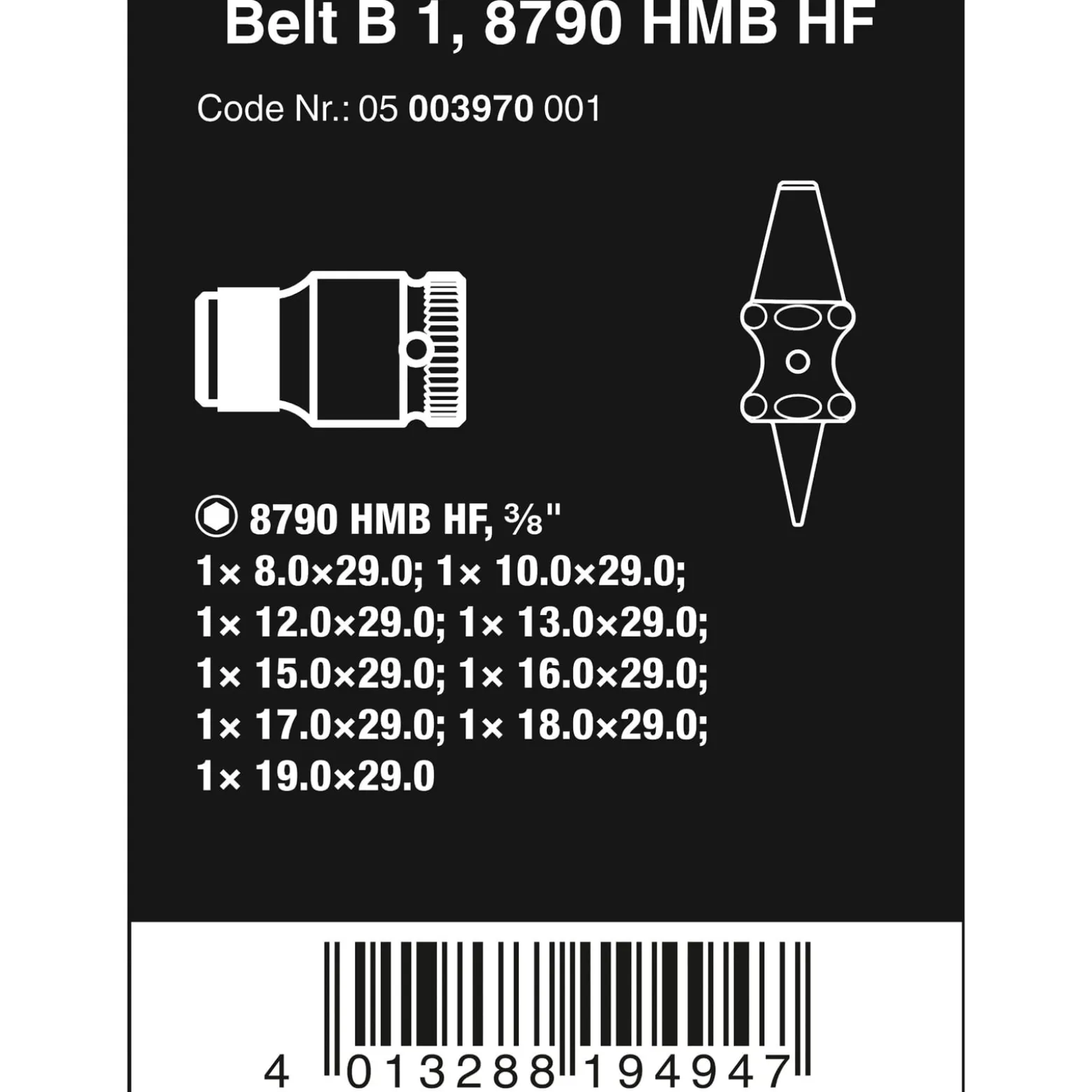 Wera Belt B 1 Zyklop Steckschlüsseleinsatz-Satz, mit Haltefunktion, 3/8"-Antrieb - 05006590001