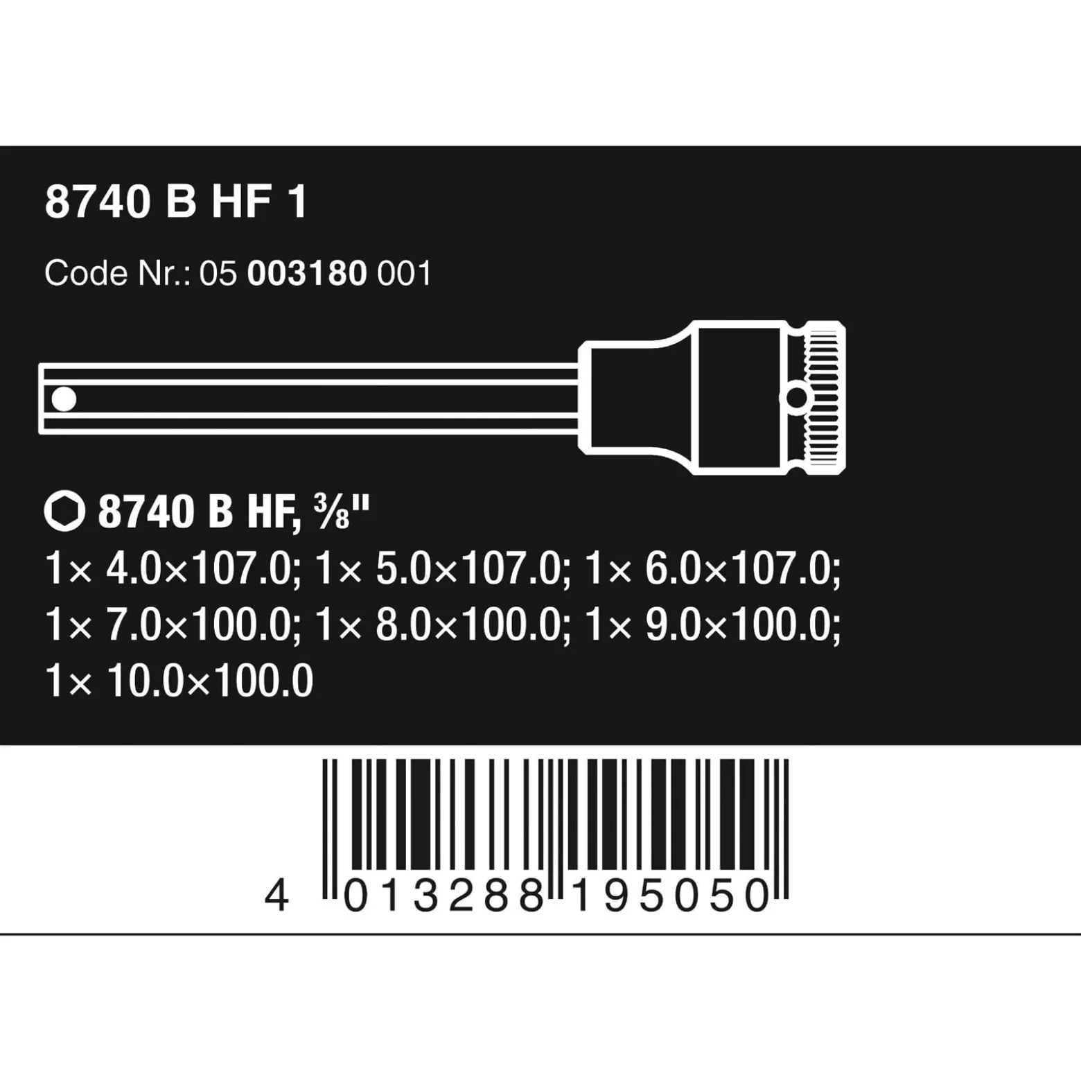 Wera 8740 B HF 1 Zyklop Bitnuss-Satz, mit 3/8"-Antrieb, mit Haltefunktion für Innensechskantschrauben - 05006578001