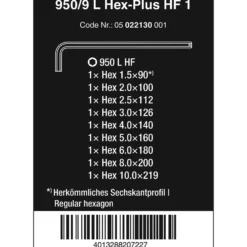 Wera 950/9 L Hex-Plus HF 1 Winkelschlüsselsatz, metrisch, gestellverchromt, mit Haltefunktion - 05022130001