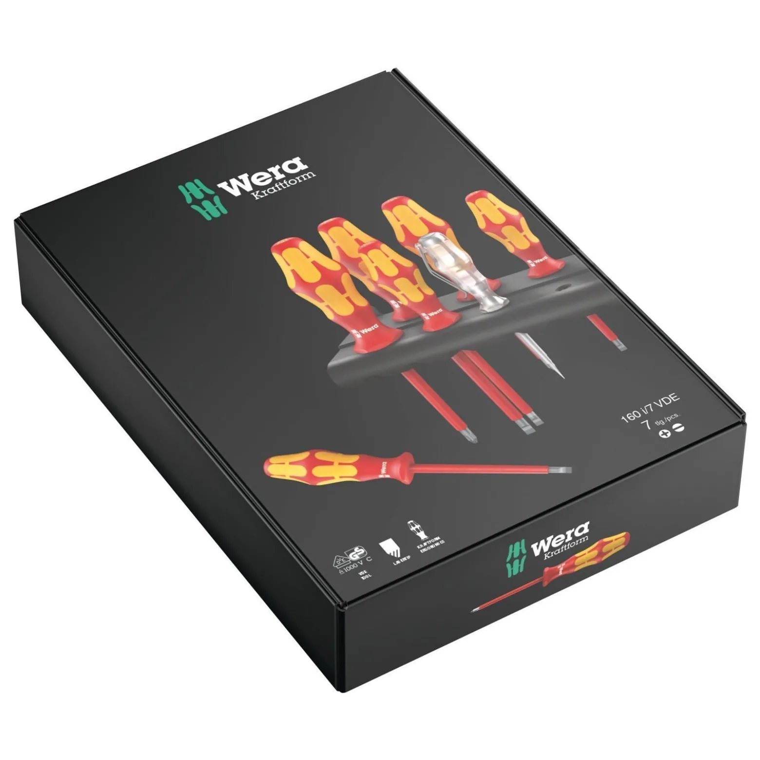 Wera 7tlg. 160 i/7 Rack Schraubendrehersatz Kraftform Plus Serie 100 + Spannungsprüfer + Rack - 006147