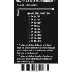 Wera 967/9 TX BO Multicolour 1 Winkelschlüsselsatz, BlackLaser - 05024335001