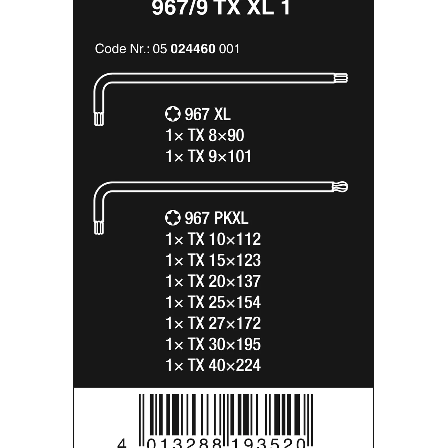 Wera 967/9 TX XL 1 TORX® Winkelschlüsselsatz, lang - 05024460001