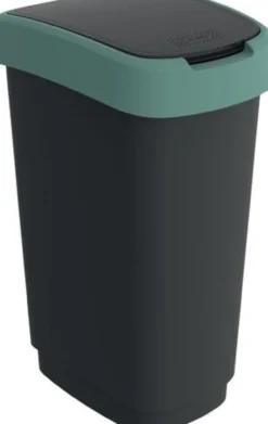 Wertstoffsammler TWIST 50l H602xB298xT401mm schwarz Deckelrand grün ROTHO