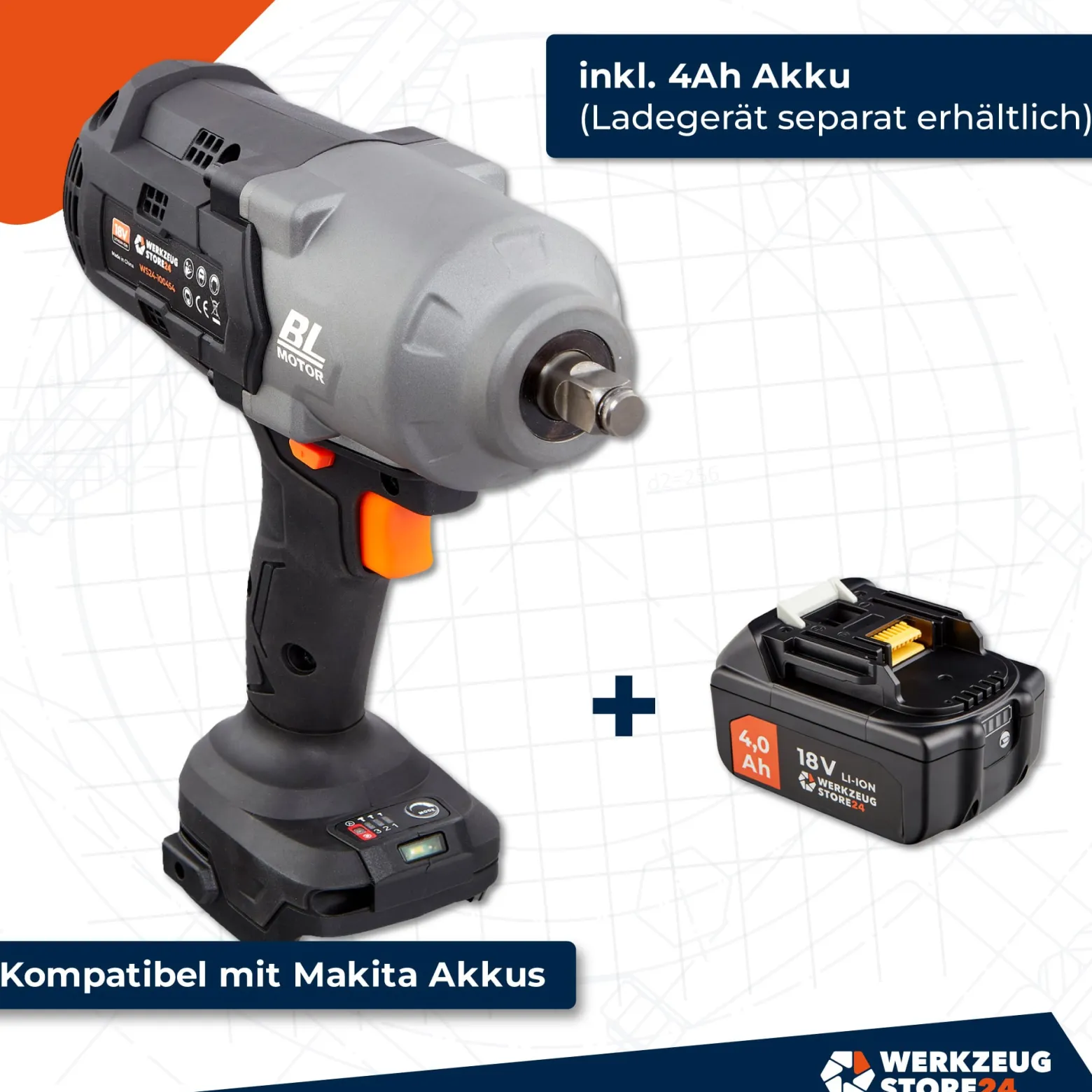 WS24 Akku-Drehschlagschrauber WDS 18 V 1/2" 1.600 NM / 1x 4,0 Ah Akku