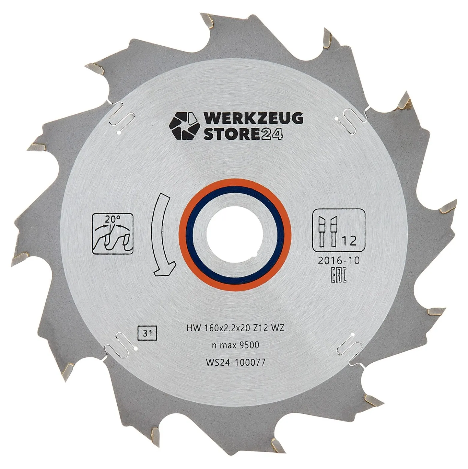 WS24 HM Kreissägeblatt Holz 160 x 2,2 x 20WZ 12 - WS24-100077
