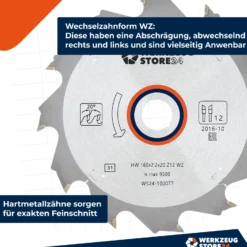 WS24 HM Kreissägeblatt Holz 160 x 2,2 x 20WZ 12 - WS24-100077
