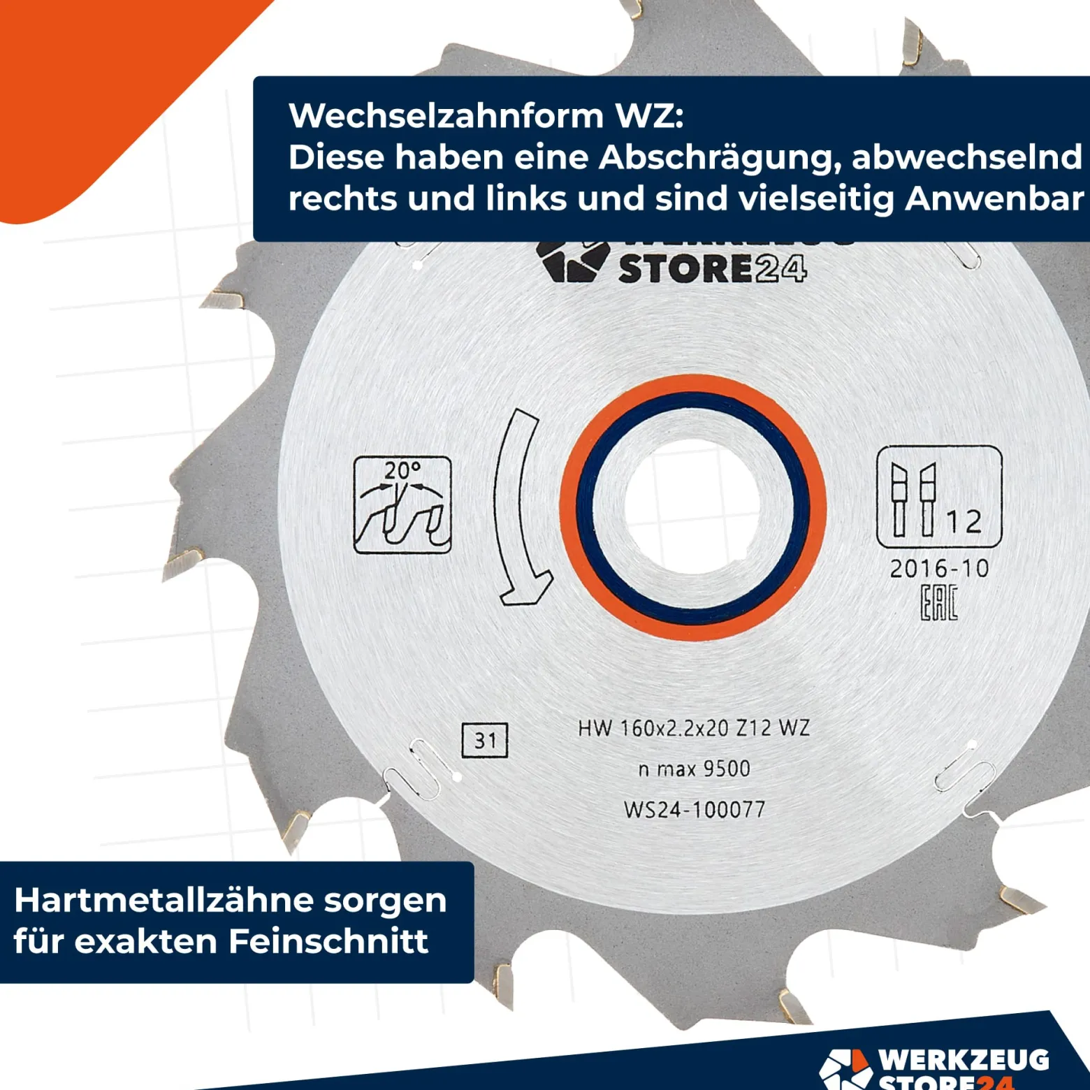 WS24 HM Kreissägeblatt Holz 160 x 2,2 x 20WZ 12 - WS24-100077