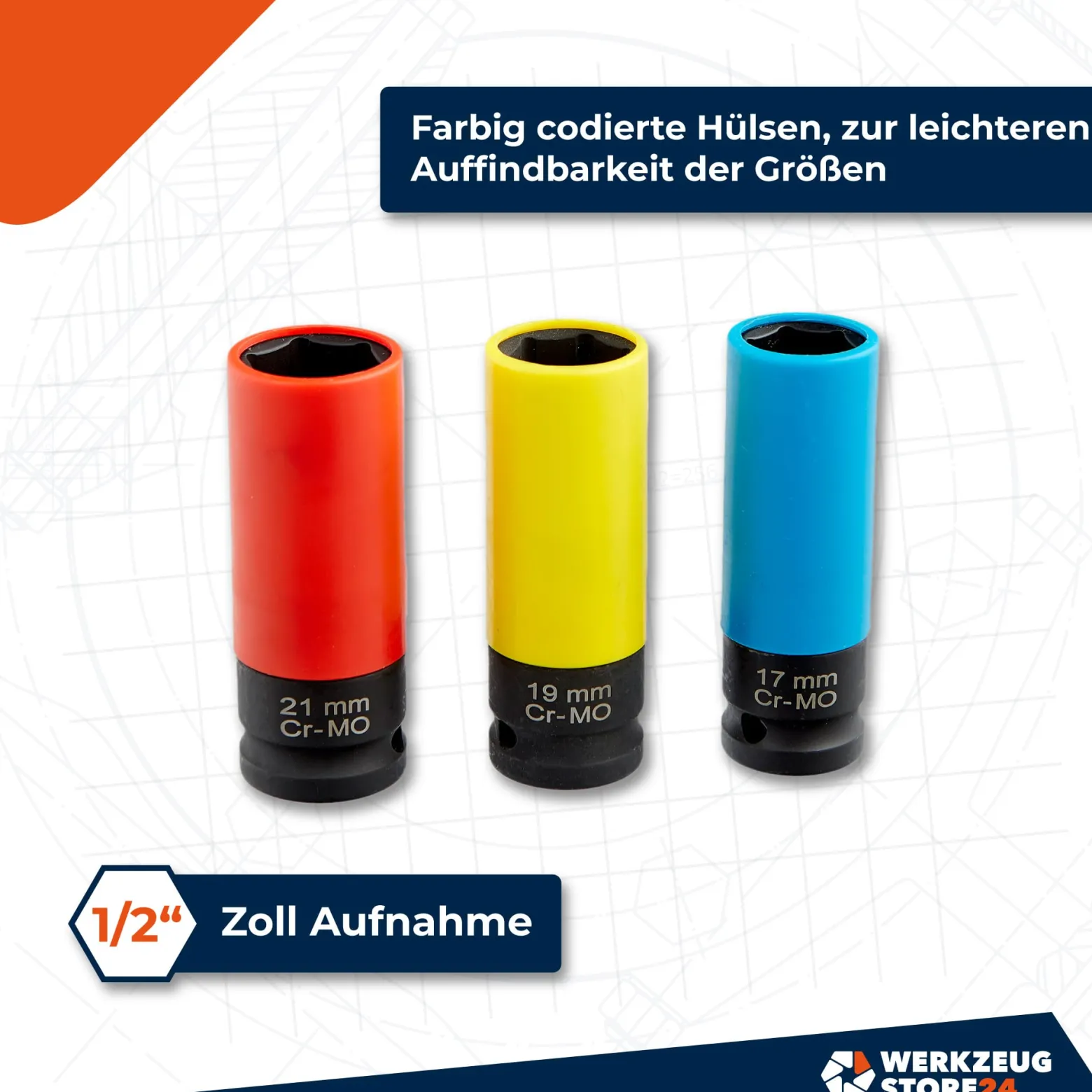 WS24 Steckschlüsseleinsätze 1/2"Antrieb SW 17 19 21 - WS24-100121