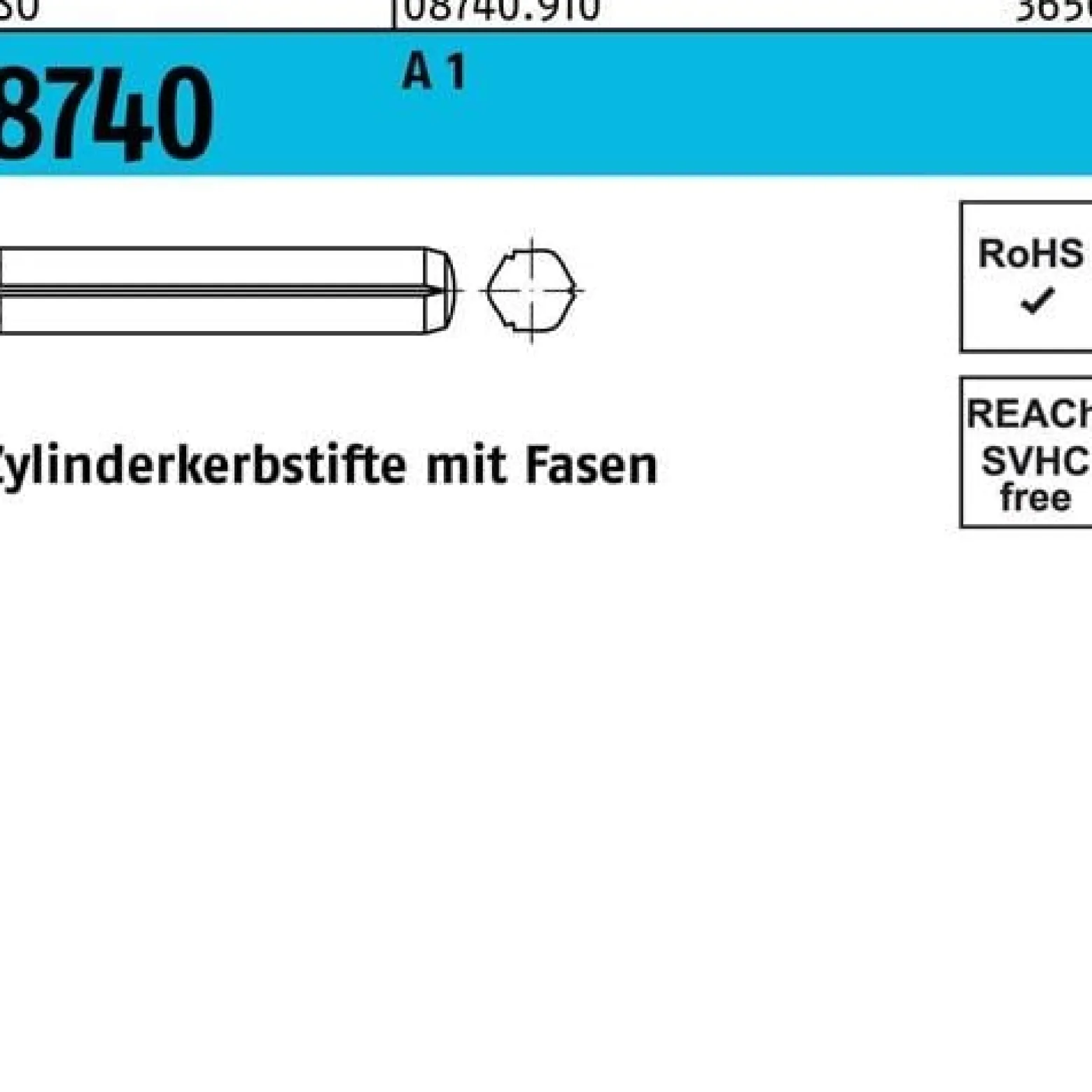 Zylinderkerbstift ISO 8740 Fasen 6x 50 A 1 100 Stück