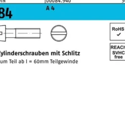 Zylinderschraube DIN 84/ISO 1207 Schlitz M8x 20 A 4 100 Stück